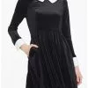 Black Velvet Cuffs & Collar Long-Sleeve Dress 1 Black Velvet Cuffs & Collar Long-Sleeve Dress -Hoodies And Sweaters Shop 18687588 hi