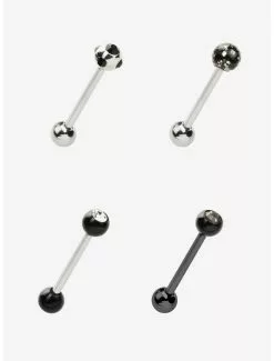 14G Steel Black Stone Tongue Barbell 4 Pack