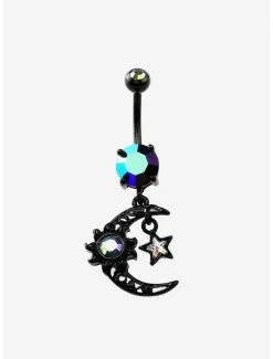 14G Steel Black Celestial Navel Barbell