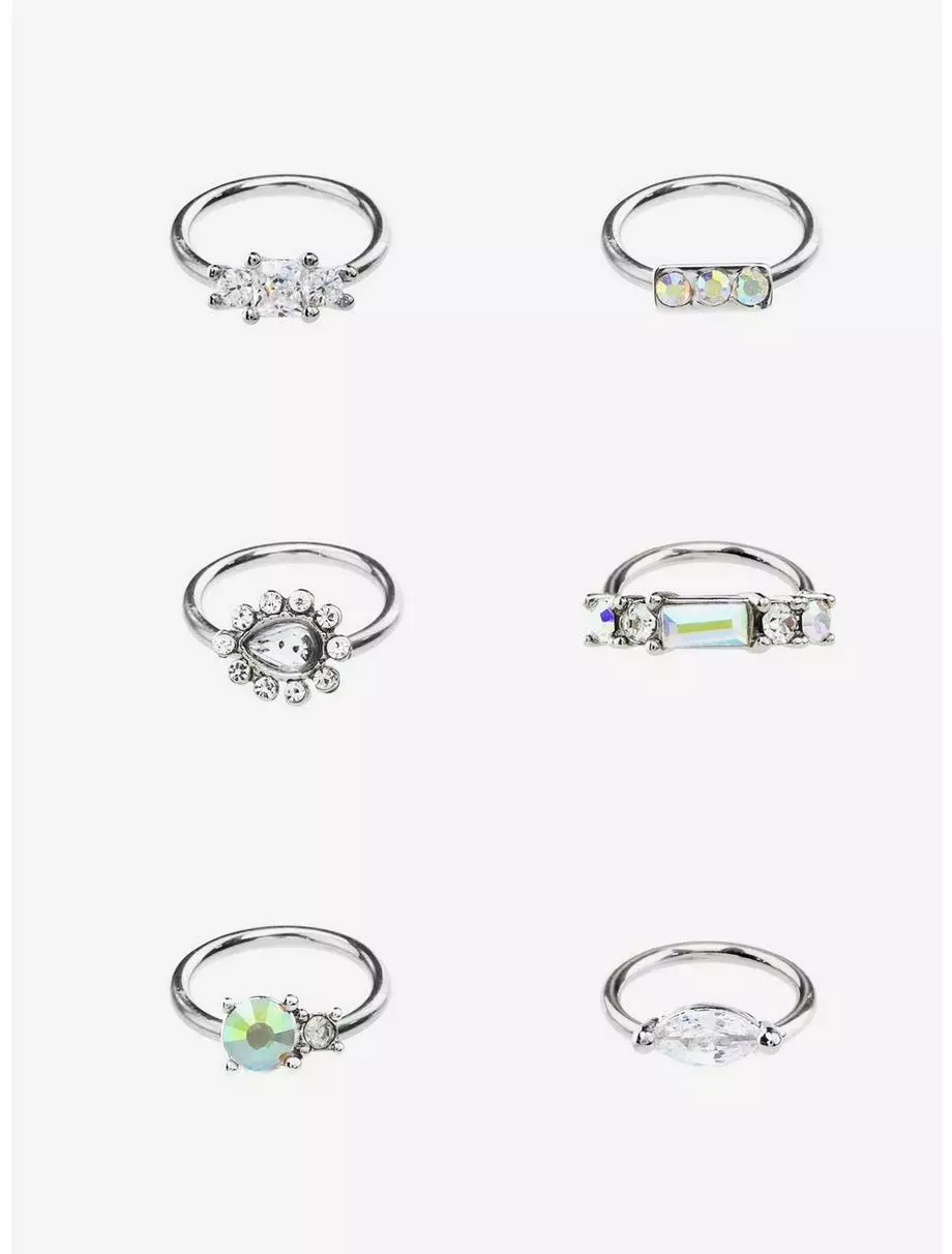 Steel Bling Stone Nose Hoop 6 Pack 3 Steel Bling Stone Nose Hoop 6 Pack