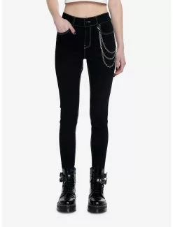 Black & White Stitch Side Chain Super Skinny Jeans