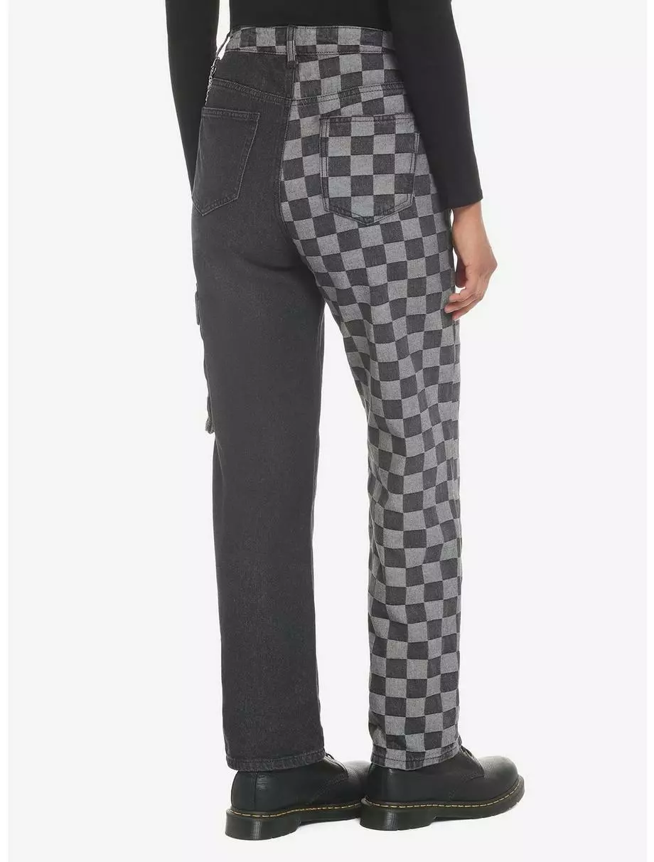 Black Checkered Split Straight Leg Jeans 4 Black Checkered Split Straight Leg Jeans - Image 2