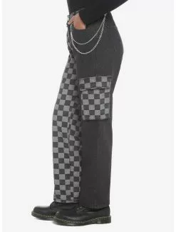 Black Checkered Split Straight Leg Jeans 7 Black Checkered Split Straight Leg Jeans -Hoodies And Sweaters Shop 18859020 av2
