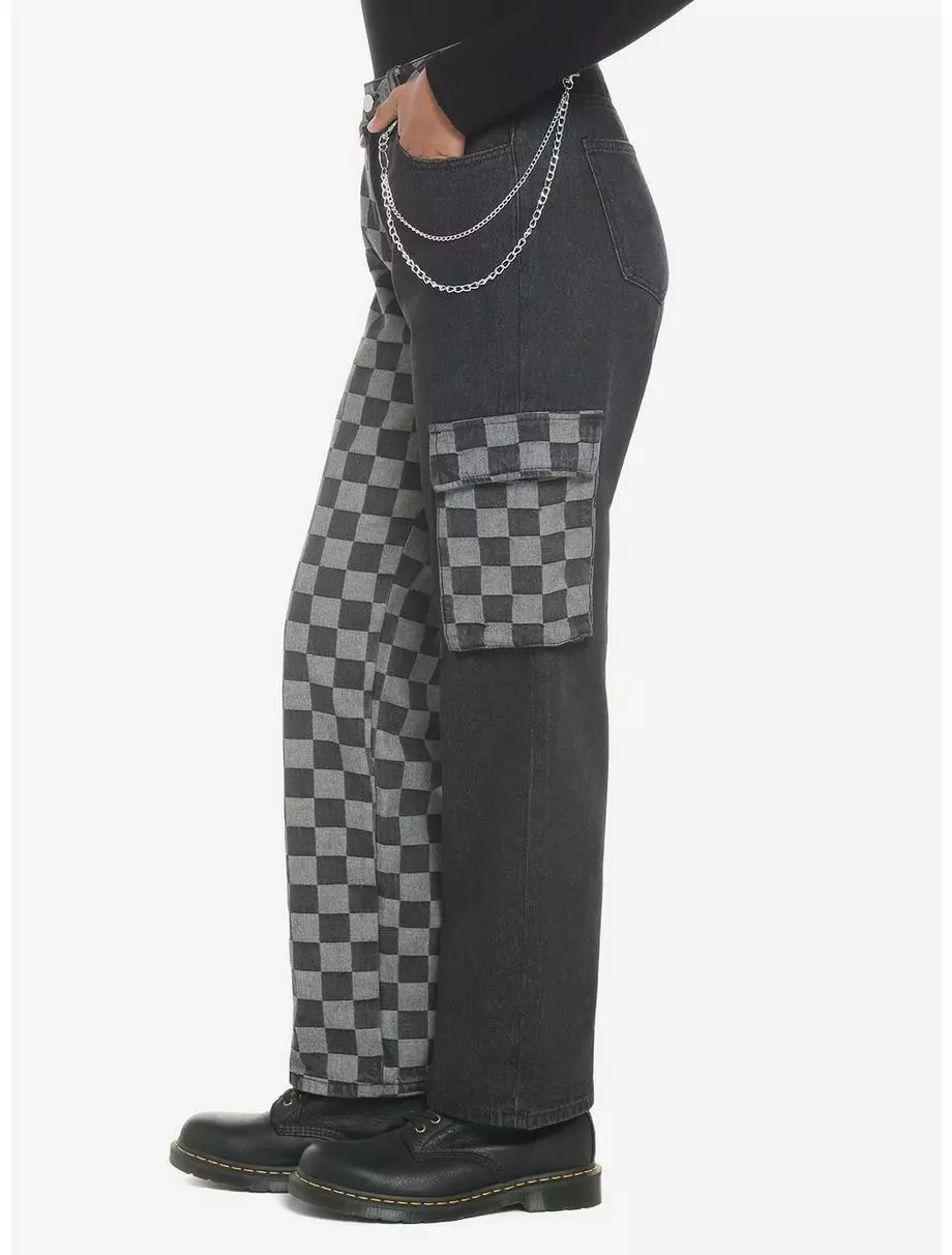 Black Checkered Split Straight Leg Jeans 5 Black Checkered Split Straight Leg Jeans - Image 3