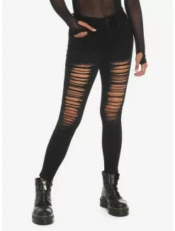Black Super Destructed Super Skinny Jeans