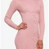 Pink Ribbed Lace-Up Mini Dress 2 Pink Ribbed Lace-Up Mini Dress -Hoodies And Sweaters Shop 18870869 hi