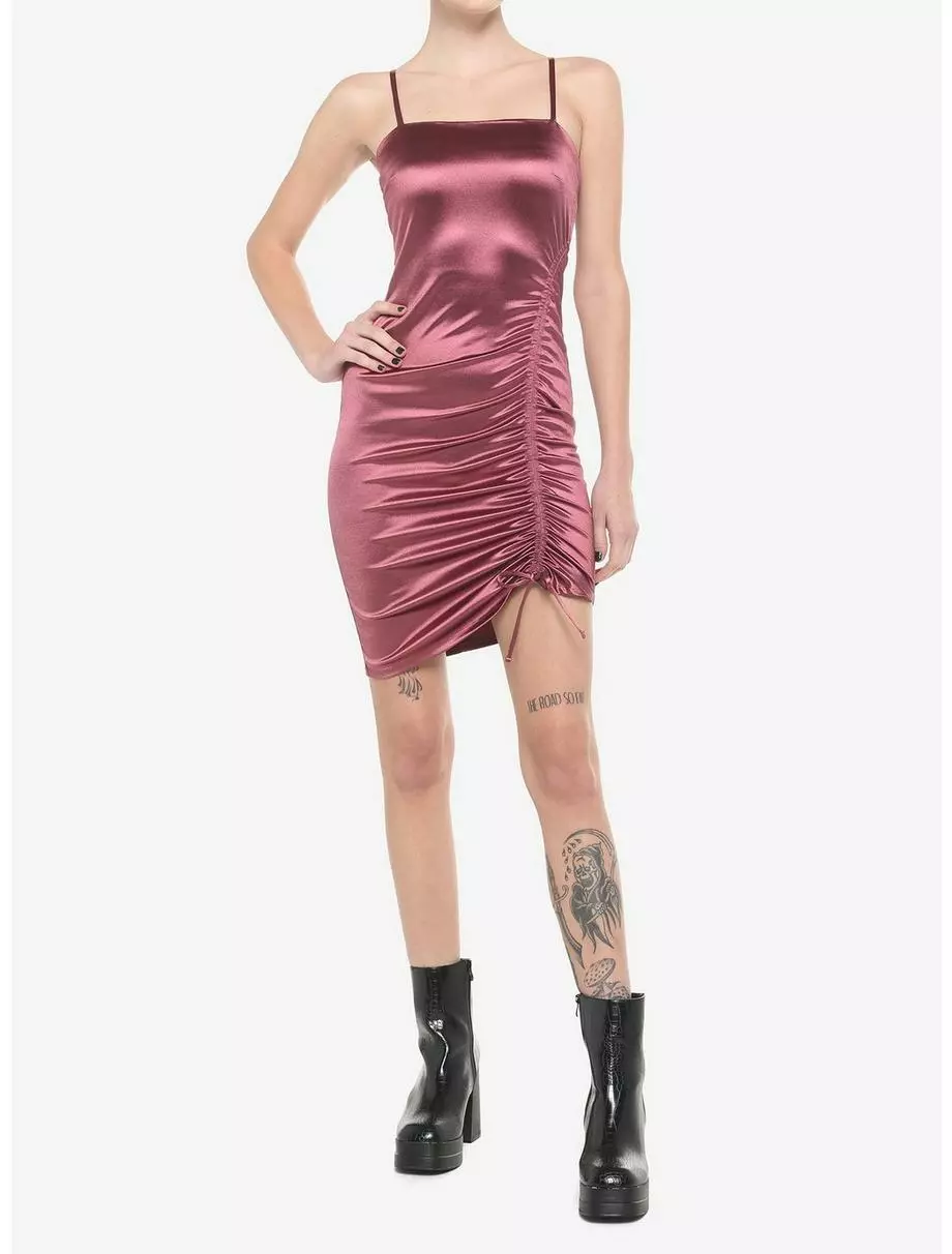 Mauve Ruched Strappy Dress 4 Mauve Ruched Strappy Dress - Image 2