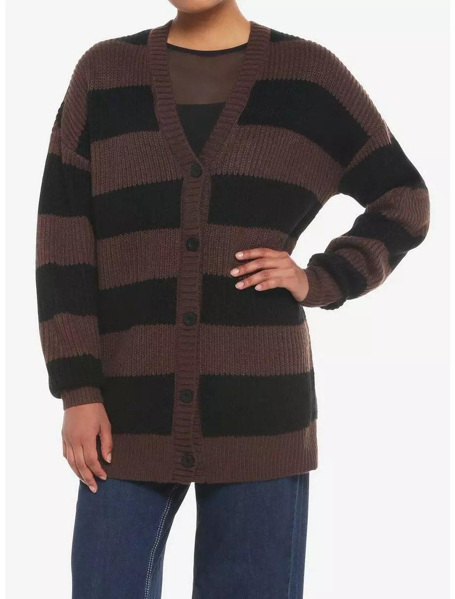 SOCIALCOLLISION Black & Brown Stripe Oversize Girls Cardigan 4 SOCIALCOLLISION Black & Brown Stripe Oversize Girls Cardigan - Image 2