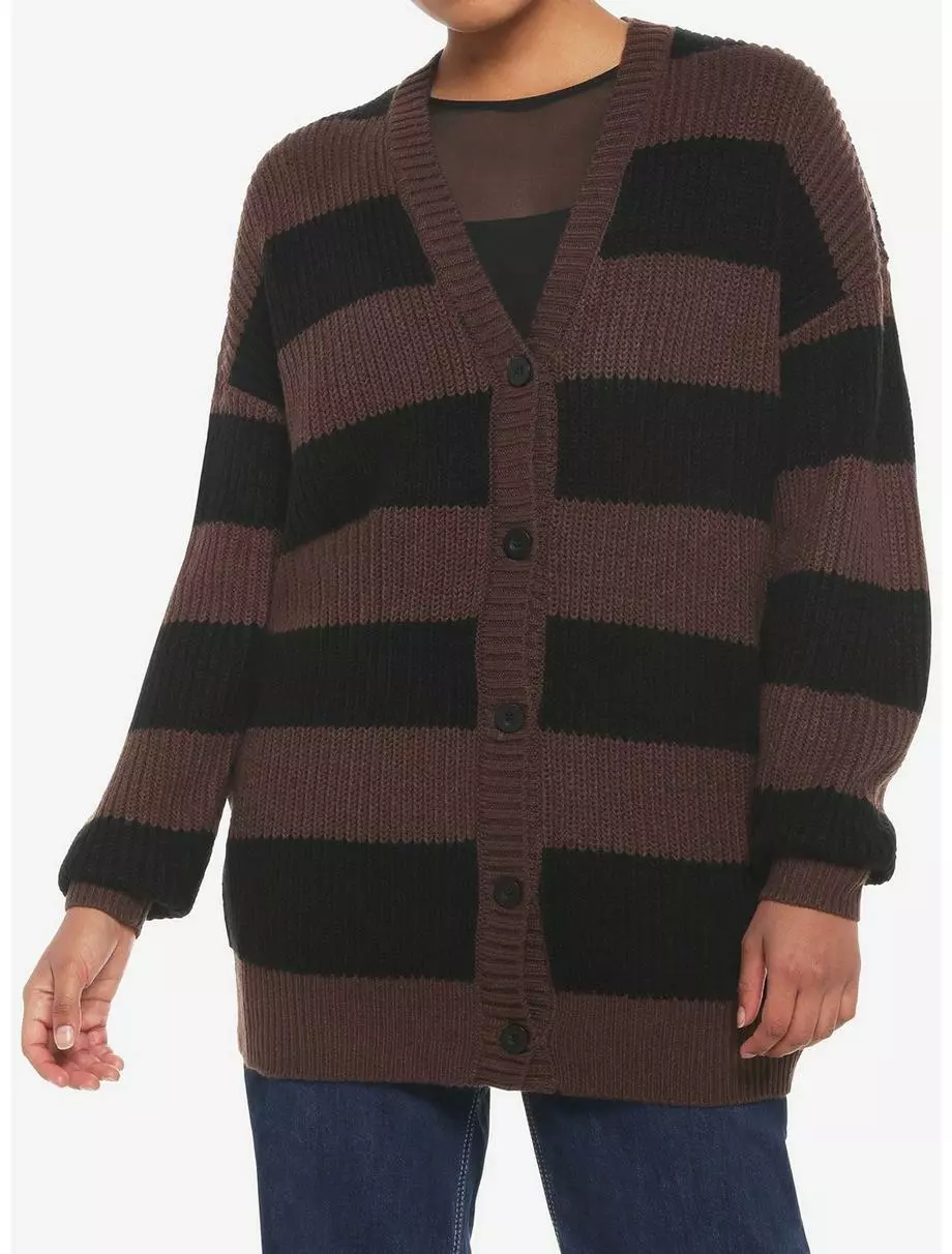SOCIALCOLLISION Black & Brown Stripe Oversize Girls Cardigan 3 SOCIALCOLLISION Black & Brown Stripe Oversize Girls Cardigan