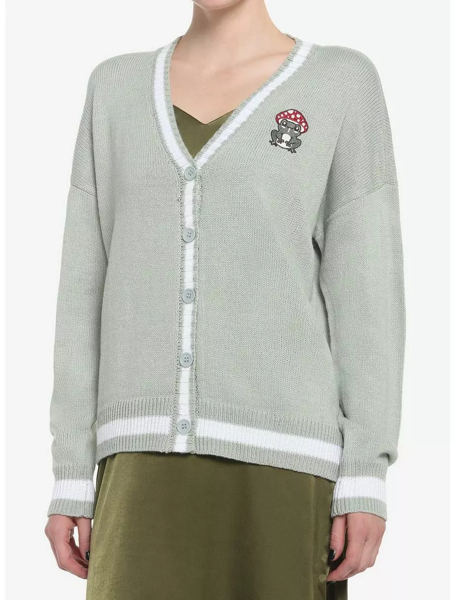 THORN&FABLE Mushroom Frog Varsity Girls Cardigan 3 THORN&FABLE Mushroom Frog Varsity Girls Cardigan