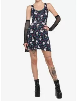Skulls & Flowers Skater Dress With Lace Back -Hoodies And Sweaters Shop 19045913 av1