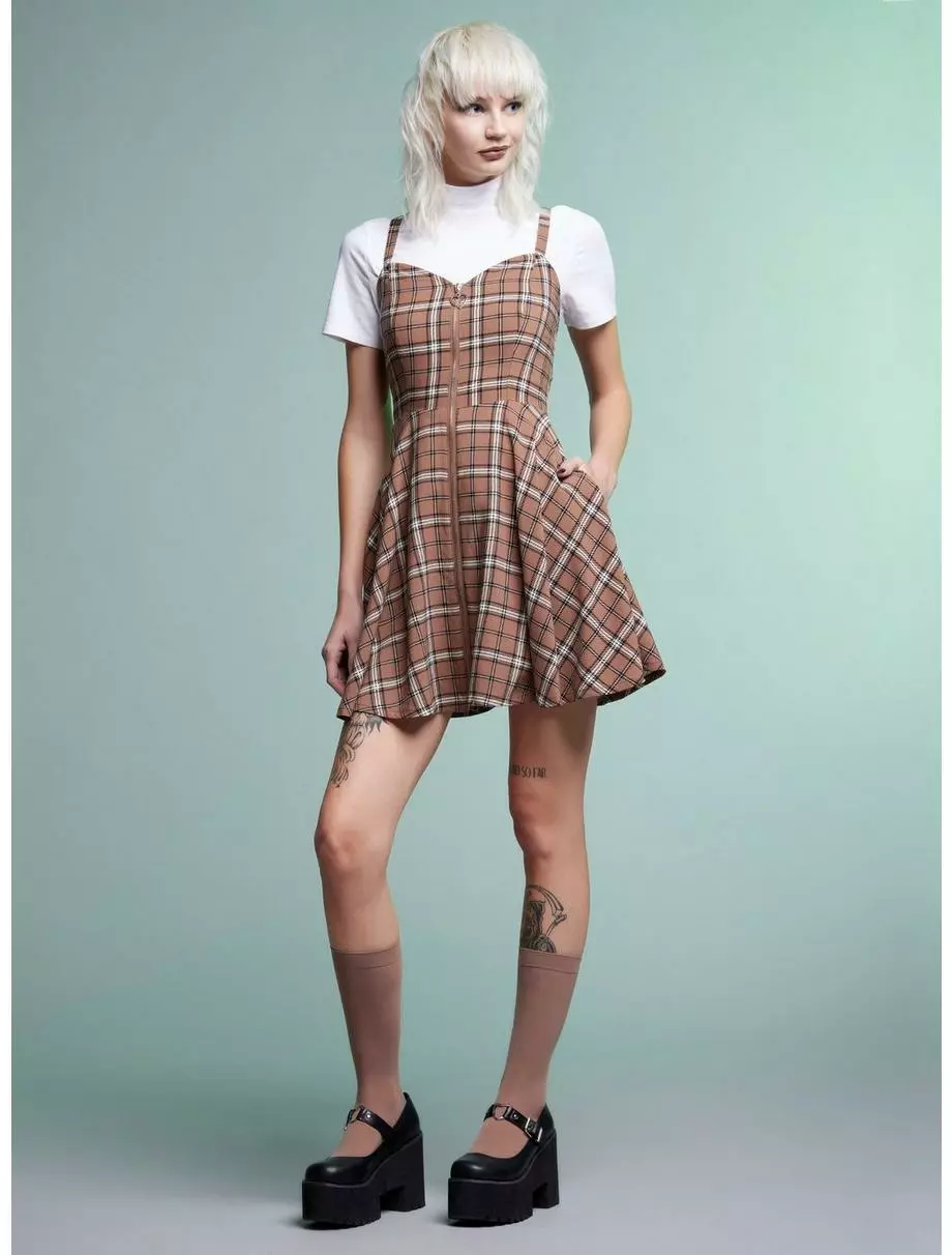 SOCIALCOLLISION Brown Plaid Twofer Dress 4 SOCIALCOLLISION Brown Plaid Twofer Dress - Image 2