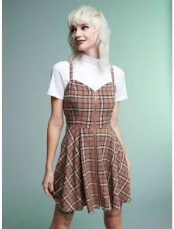 SOCIALCOLLISION Brown Plaid Twofer Dress