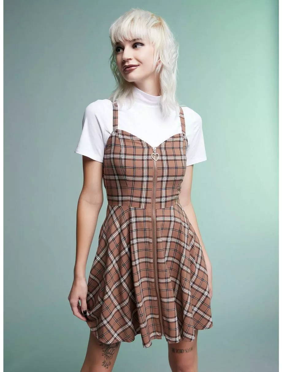 SOCIALCOLLISION Brown Plaid Twofer Dress 3 SOCIALCOLLISION Brown Plaid Twofer Dress