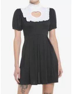 THORN&FABLE Black Heart Cutout High-Collar Dress