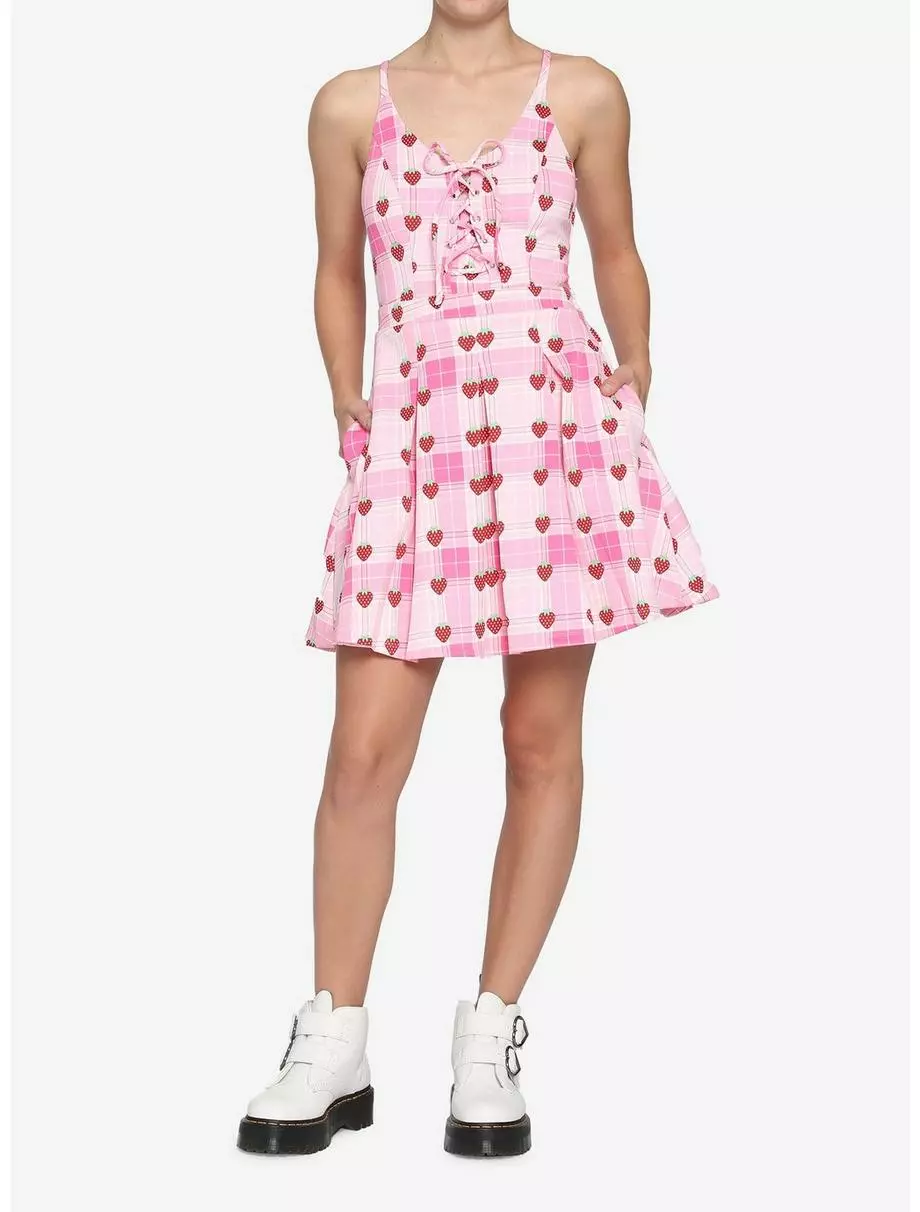 Strawberry Plaid Lace-Up Dress 4 Strawberry Plaid Lace-Up Dress - Image 2