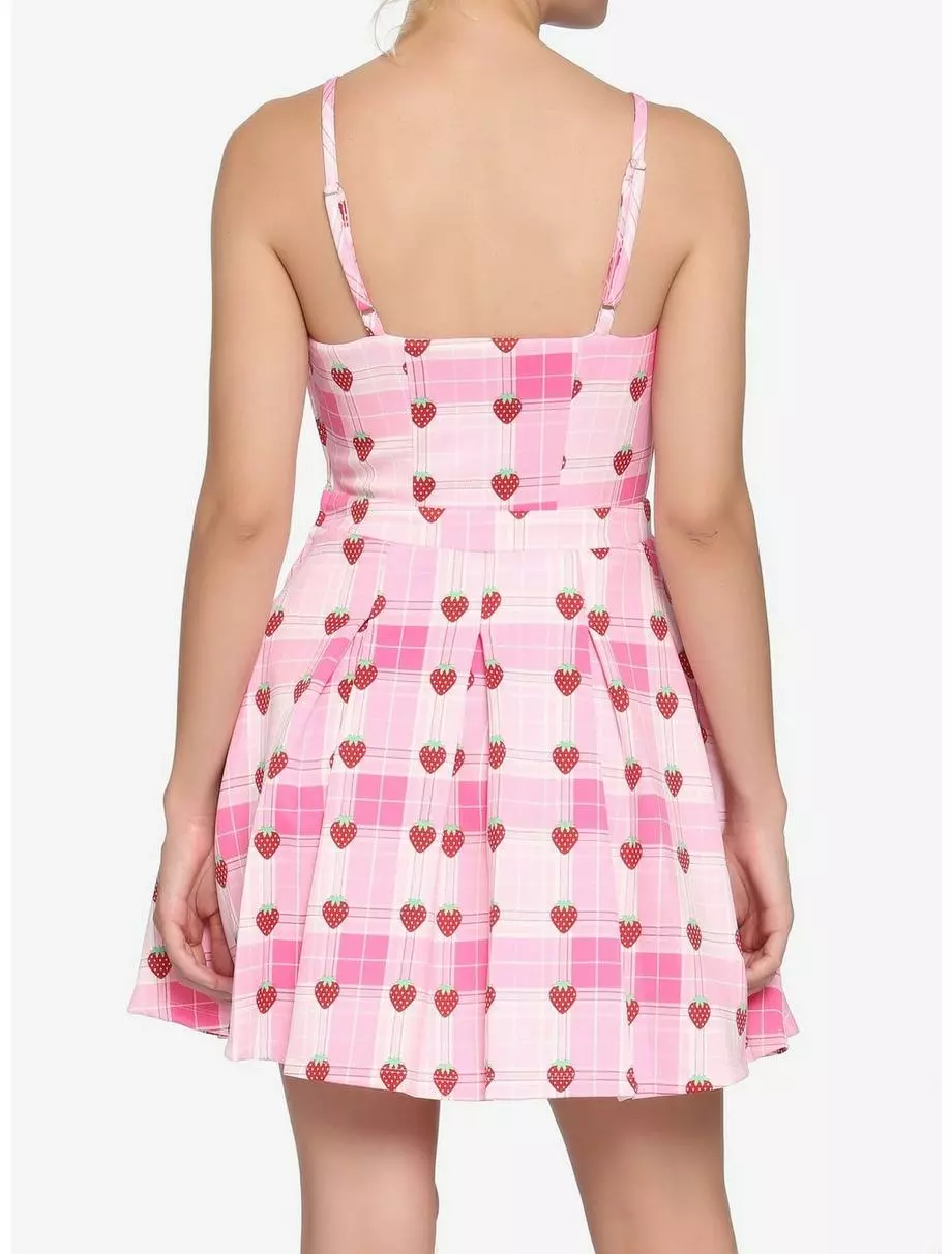 Strawberry Plaid Lace-Up Dress 5 Strawberry Plaid Lace-Up Dress - Image 3