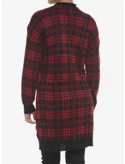 SOCIALCOLLISION Red & Black Plaid Oversized Girls Cardigan 7 SOCIALCOLLISION Red & Black Plaid Oversized Girls Cardigan -Hoodies And Sweaters Shop 19384978 av2