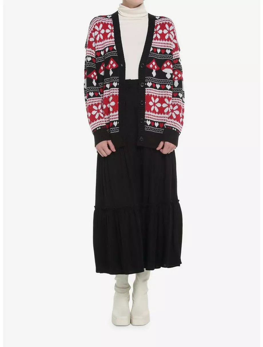 SWEETSOCIETY Mushrooms & Hearts Fair Isle Girls Oversized Cardigan 4 SWEETSOCIETY Mushrooms & Hearts Fair Isle Girls Oversized Cardigan - Image 2