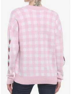 SWEETSOCIETY Pink Gingham Strawberry Heart Girls Oversized Cardigan 9 SWEETSOCIETY Pink Gingham Strawberry Heart Girls Oversized Cardigan -Hoodies And Sweaters Shop 19385115 av2