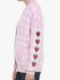 SWEETSOCIETY Pink Gingham Strawberry Heart Girls Oversized Cardigan 10 SWEETSOCIETY Pink Gingham Strawberry Heart Girls Oversized Cardigan -Hoodies And Sweaters Shop 19385115 av3