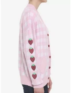 SWEETSOCIETY Pink Gingham Strawberry Heart Girls Oversized Cardigan 11 SWEETSOCIETY Pink Gingham Strawberry Heart Girls Oversized Cardigan -Hoodies And Sweaters Shop 19385115 av4
