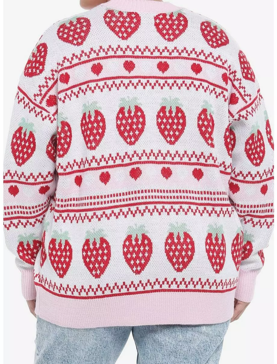 SWEETSOCIETY Strawberry Fair Isle Girls Oversized Cardigan Plus Size 5 SWEETSOCIETY Strawberry Fair Isle Girls Oversized Cardigan Plus Size - Image 3