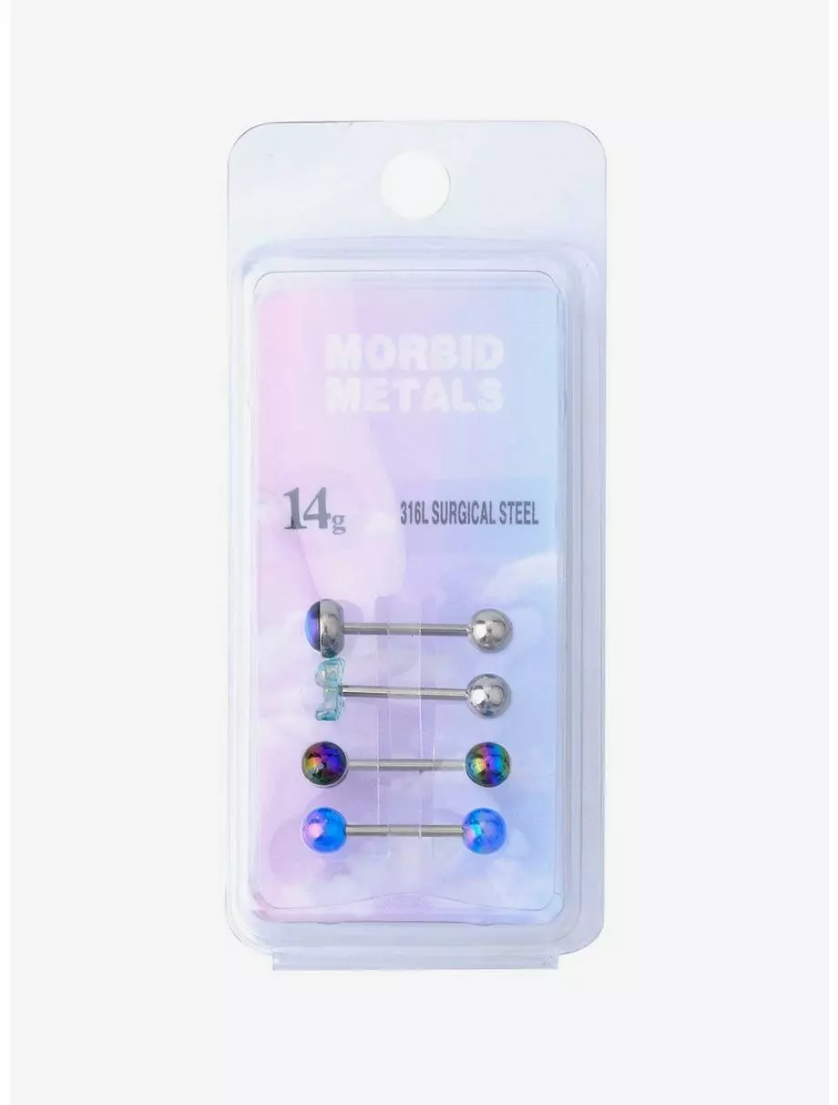 14G Steel Blue Teddy Bear Tongue Barbell 4 Pack 4 14G Steel Blue Teddy Bear Tongue Barbell 4 Pack - Image 2