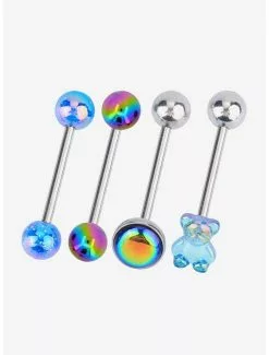 14G Steel Blue Teddy Bear Tongue Barbell 4 Pack