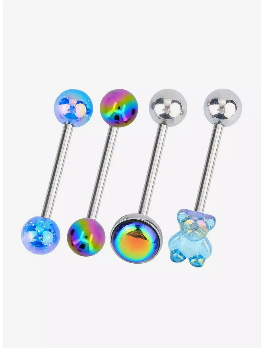14G Steel Blue Teddy Bear Tongue Barbell 4 Pack 3 14G Steel Blue Teddy Bear Tongue Barbell 4 Pack