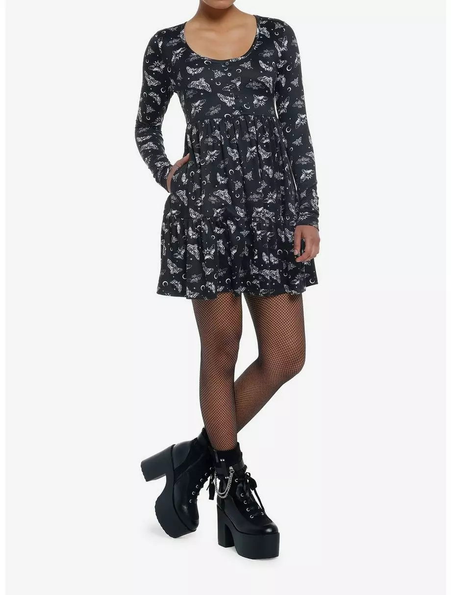 COSMICAURA Black Moon Death Moth Tiered Long-Sleeve Dress 4 COSMICAURA Black Moon Death Moth Tiered Long-Sleeve Dress - Image 2