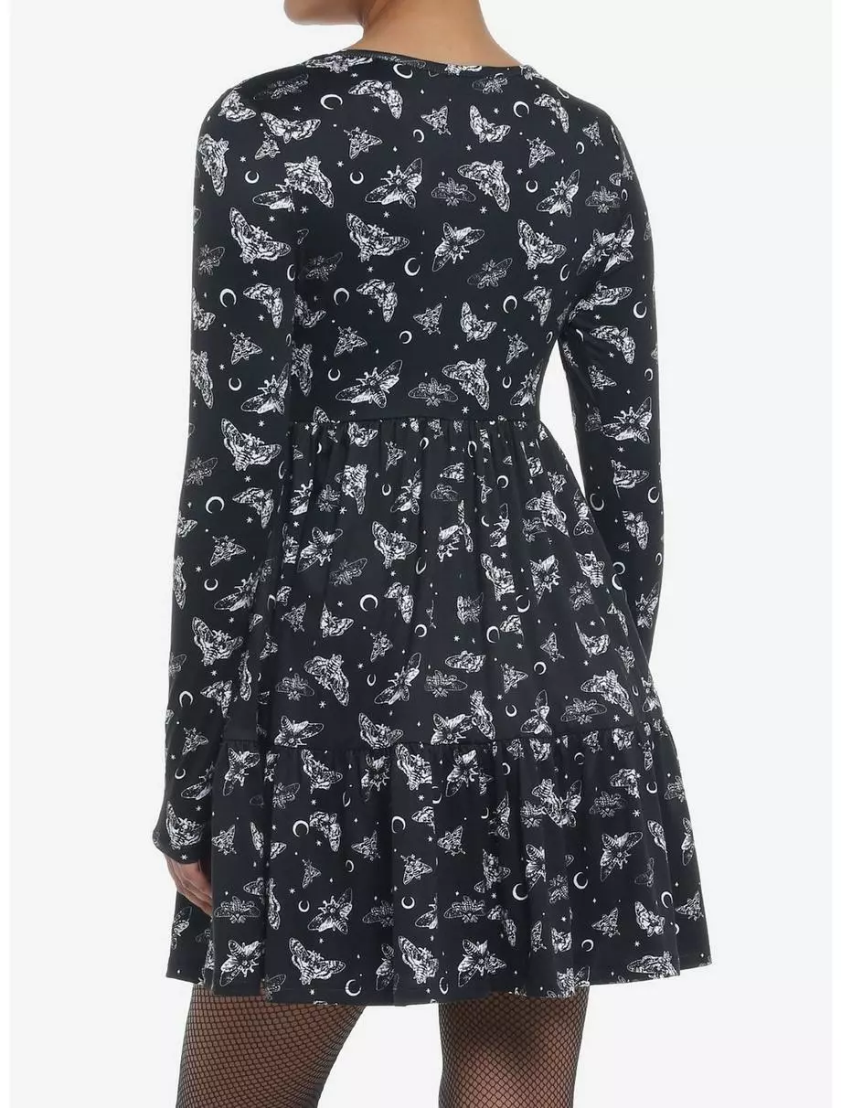 COSMICAURA Black Moon Death Moth Tiered Long-Sleeve Dress 5 COSMICAURA Black Moon Death Moth Tiered Long-Sleeve Dress - Image 3