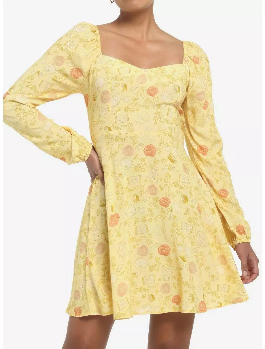 Disney Beauty And The Beast Floral Long-Sleeve Dress 3 Disney Beauty And The Beast Floral Long-Sleeve Dress