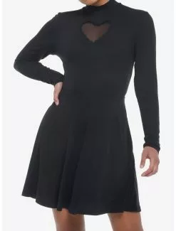 THORN&FABLE Black Heart Cutout Mock Neck Long-Sleeve Dress Plus Size