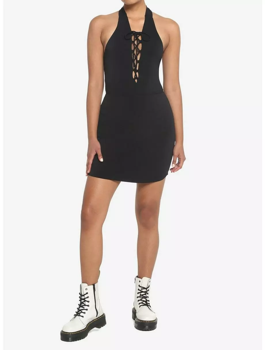 Black Lace-Up Halter Dress 4 Black Lace-Up Halter Dress - Image 2