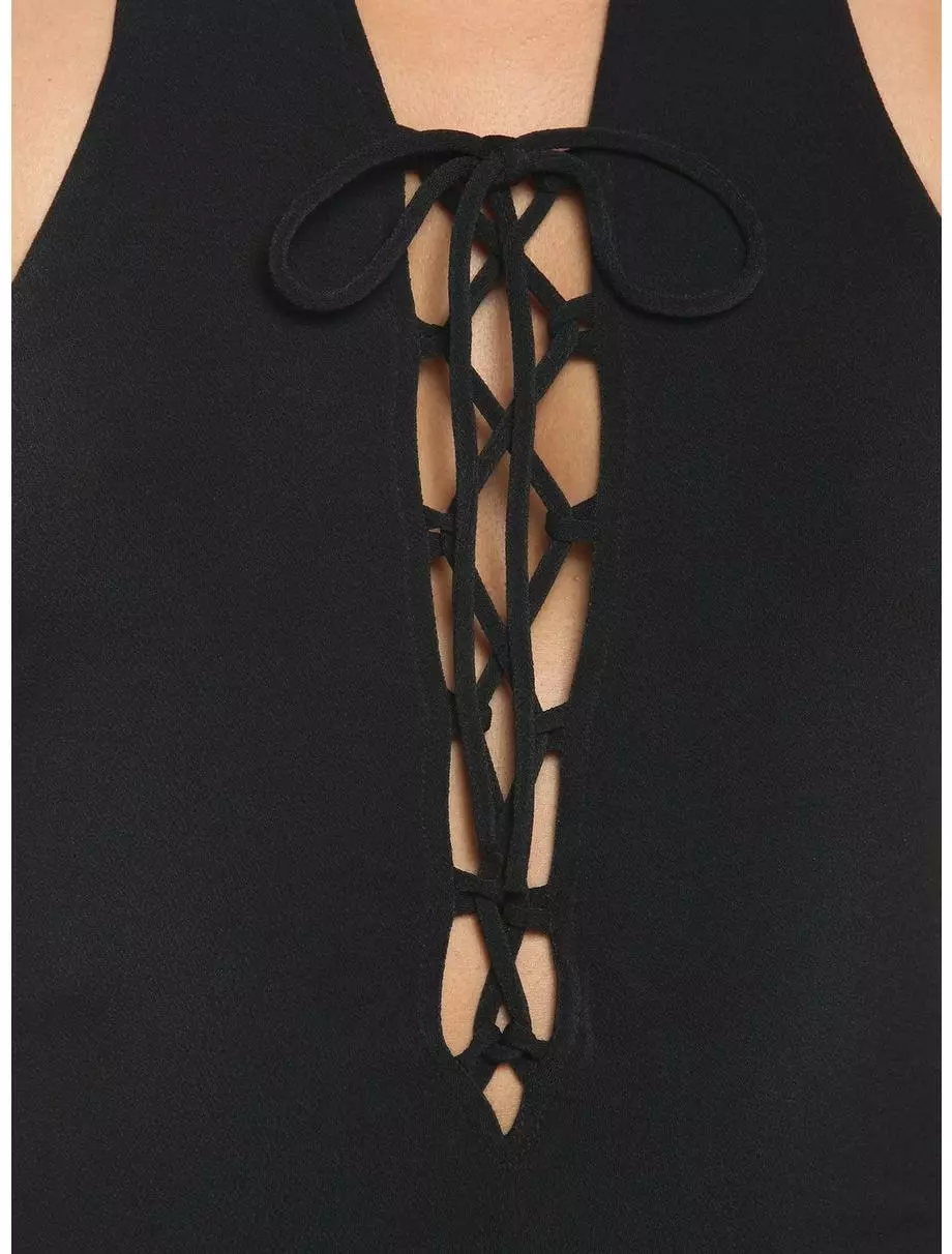 Black Lace-Up Halter Dress 6 Black Lace-Up Halter Dress - Image 4