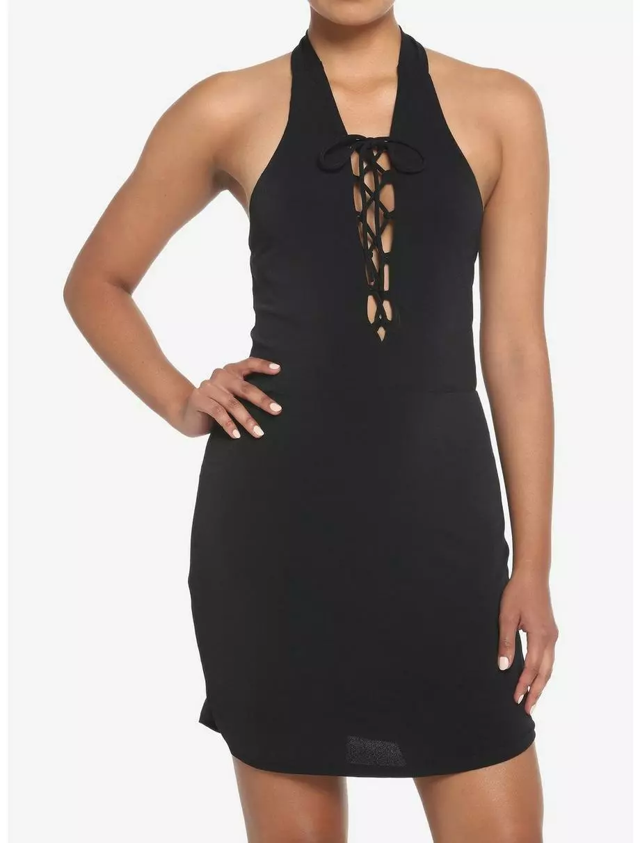 Black Lace-Up Halter Dress 3 Black Lace-Up Halter Dress