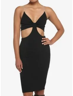 Black Cutout Rhinestone Strap Bodycon Dress