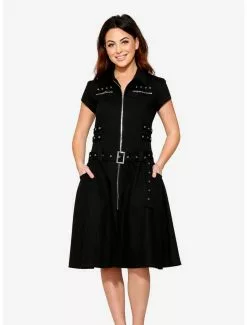 Black Zipper Bondage Midi Dress