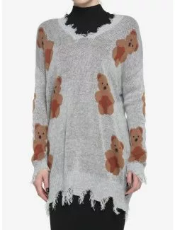 Teddy Bear Distressed Sweater Dress
