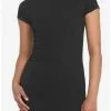 Black Ribbed Knit Ruched Mock Neck Dress 1 Black Ribbed Knit Ruched Mock Neck Dress -Hoodies And Sweaters Shop 19542033 hi