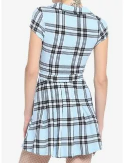 Light Blue Plaid Tie-Front Dress -Hoodies And Sweaters Shop 19542048 av2