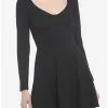 COSMICAURA Black Corset Seam Long-Sleeve Dress 2 COSMICAURA Black Corset Seam Long-Sleeve Dress -Hoodies And Sweaters Shop 19568434 hi