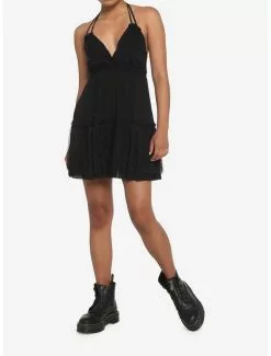 Black Tiered Halter Dress -Hoodies And Sweaters Shop 19622308 av1
