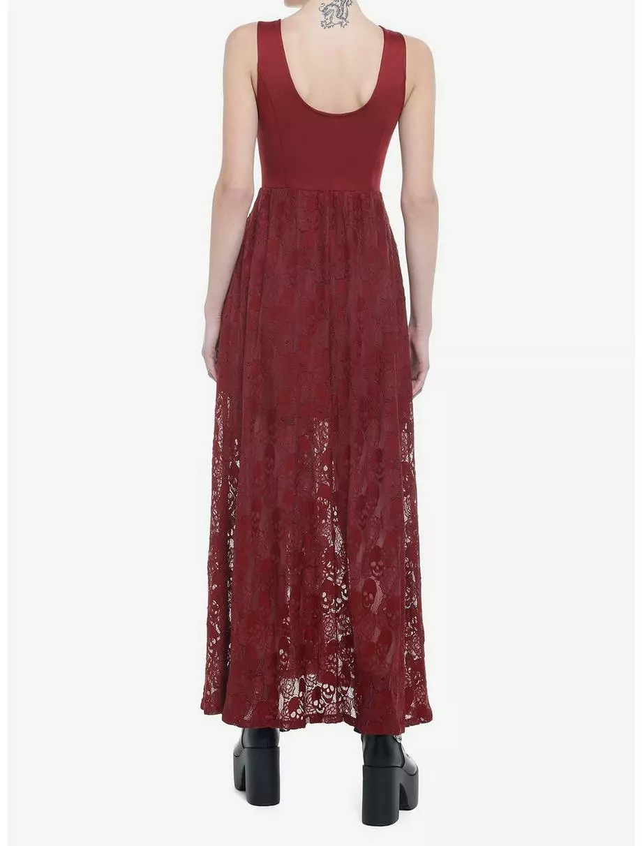 Burgundy Skulls Lace-Up Maxi Dress 5 Burgundy Skulls Lace-Up Maxi Dress - Image 3