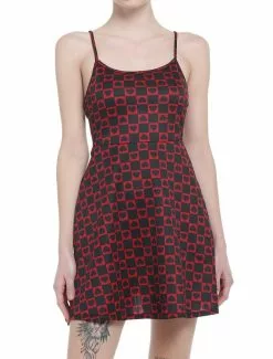 SOCIALCOLLISION Hearts Checkered Strappy Mini Dress