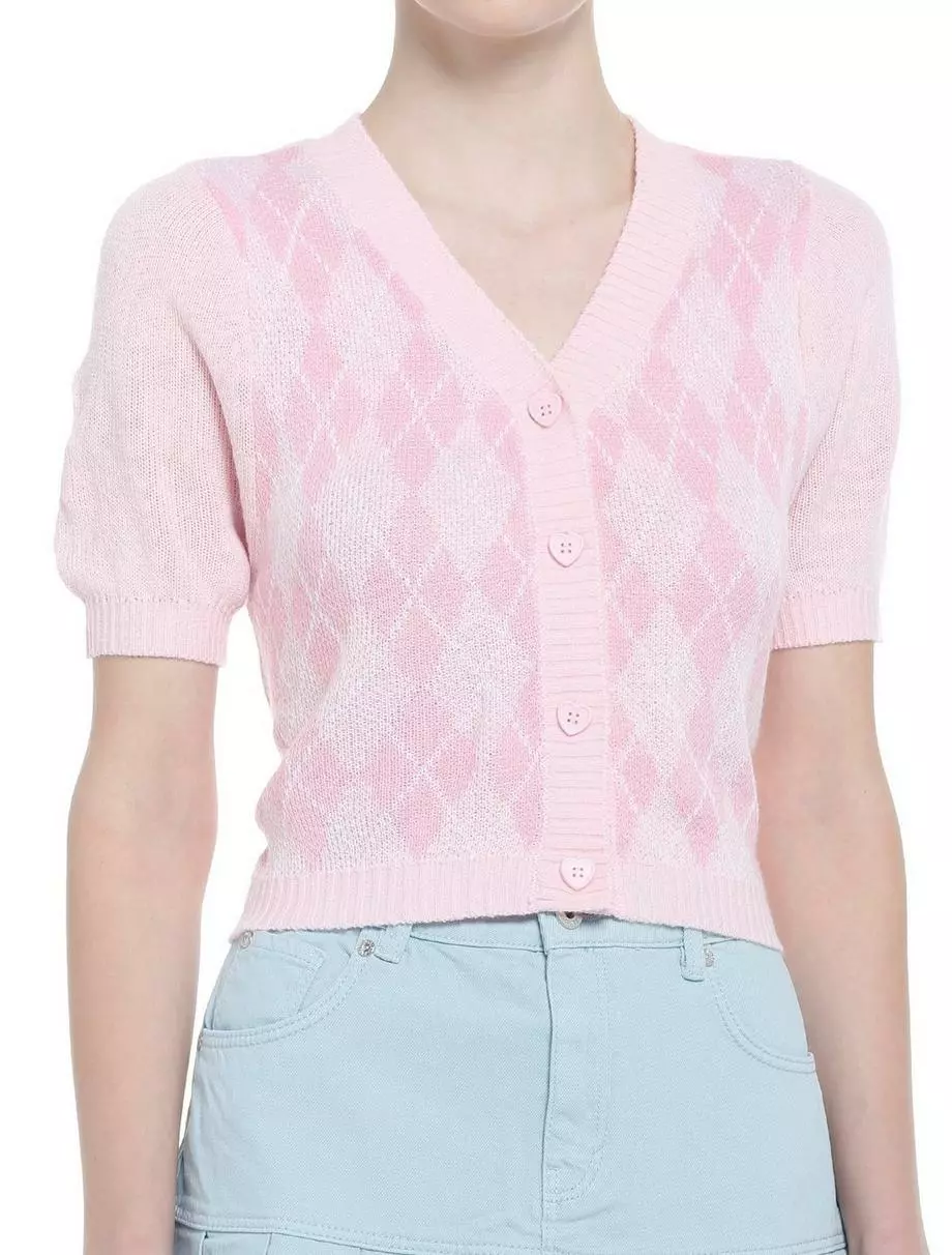 SWEETSOCIETY Pink Argyle Girls Crop Cardigan 3 SWEETSOCIETY Pink Argyle Girls Crop Cardigan