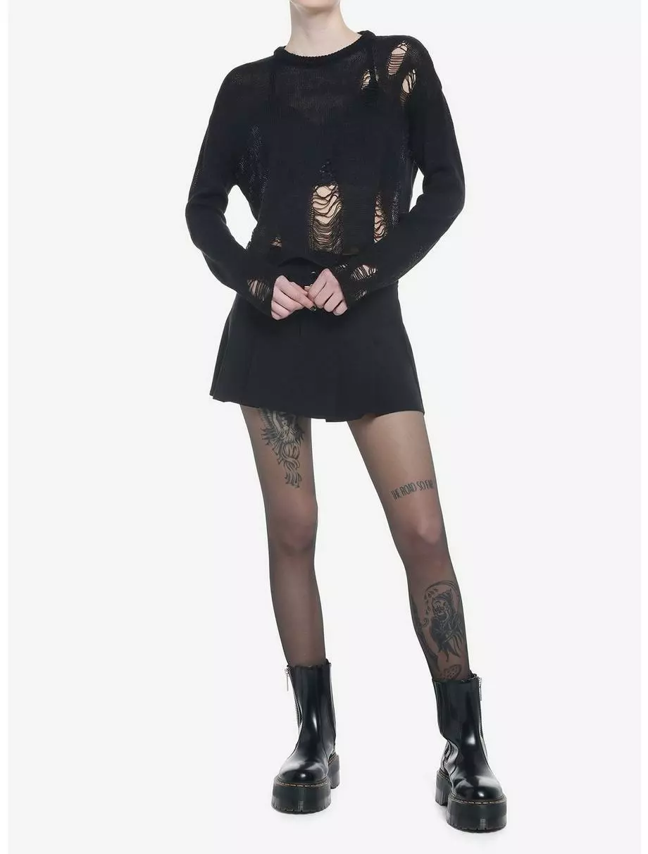 SOCIALCOLLISION Black Distressed Girls Crop Sweater 4 SOCIALCOLLISION Black Distressed Girls Crop Sweater - Image 2