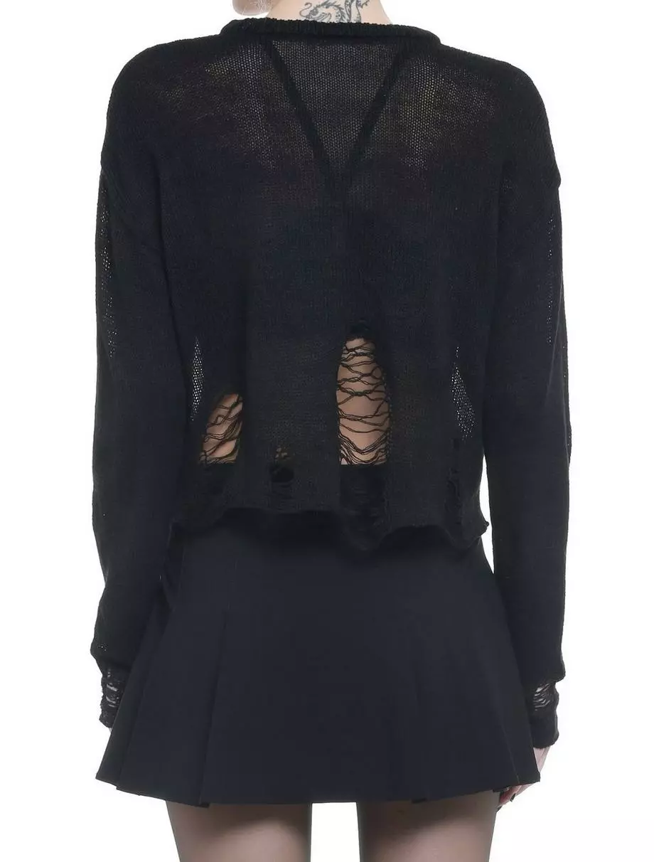 SOCIALCOLLISION Black Distressed Girls Crop Sweater 5 SOCIALCOLLISION Black Distressed Girls Crop Sweater - Image 3