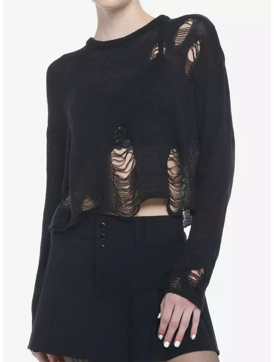 SOCIALCOLLISION Black Distressed Girls Crop Sweater 3 SOCIALCOLLISION Black Distressed Girls Crop Sweater